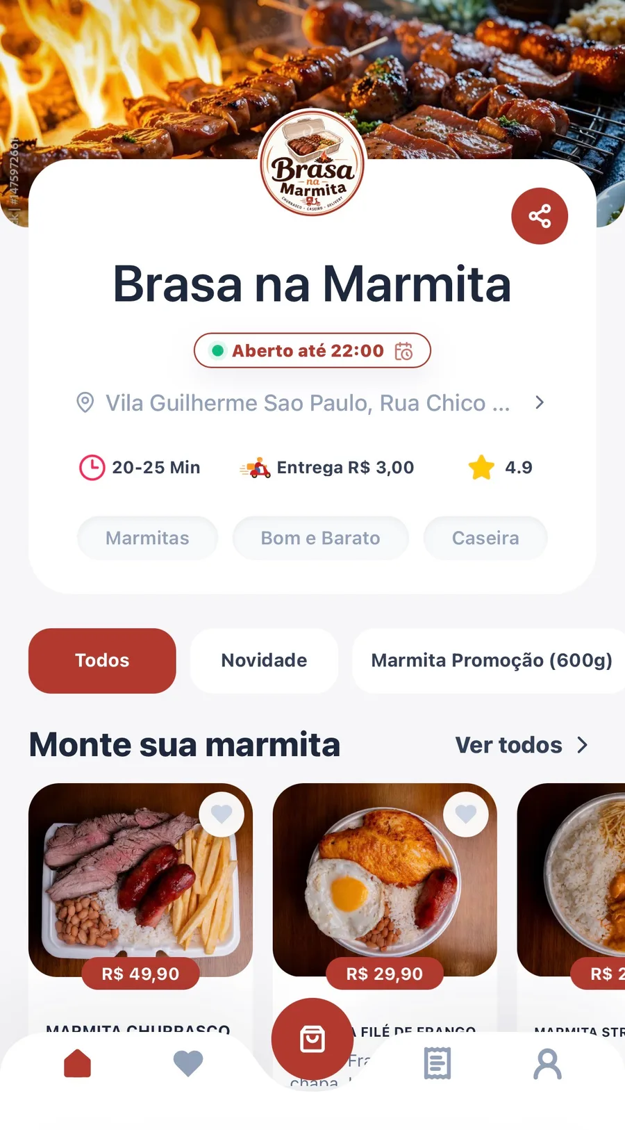 Cardápio digital da Brasa na Marmita