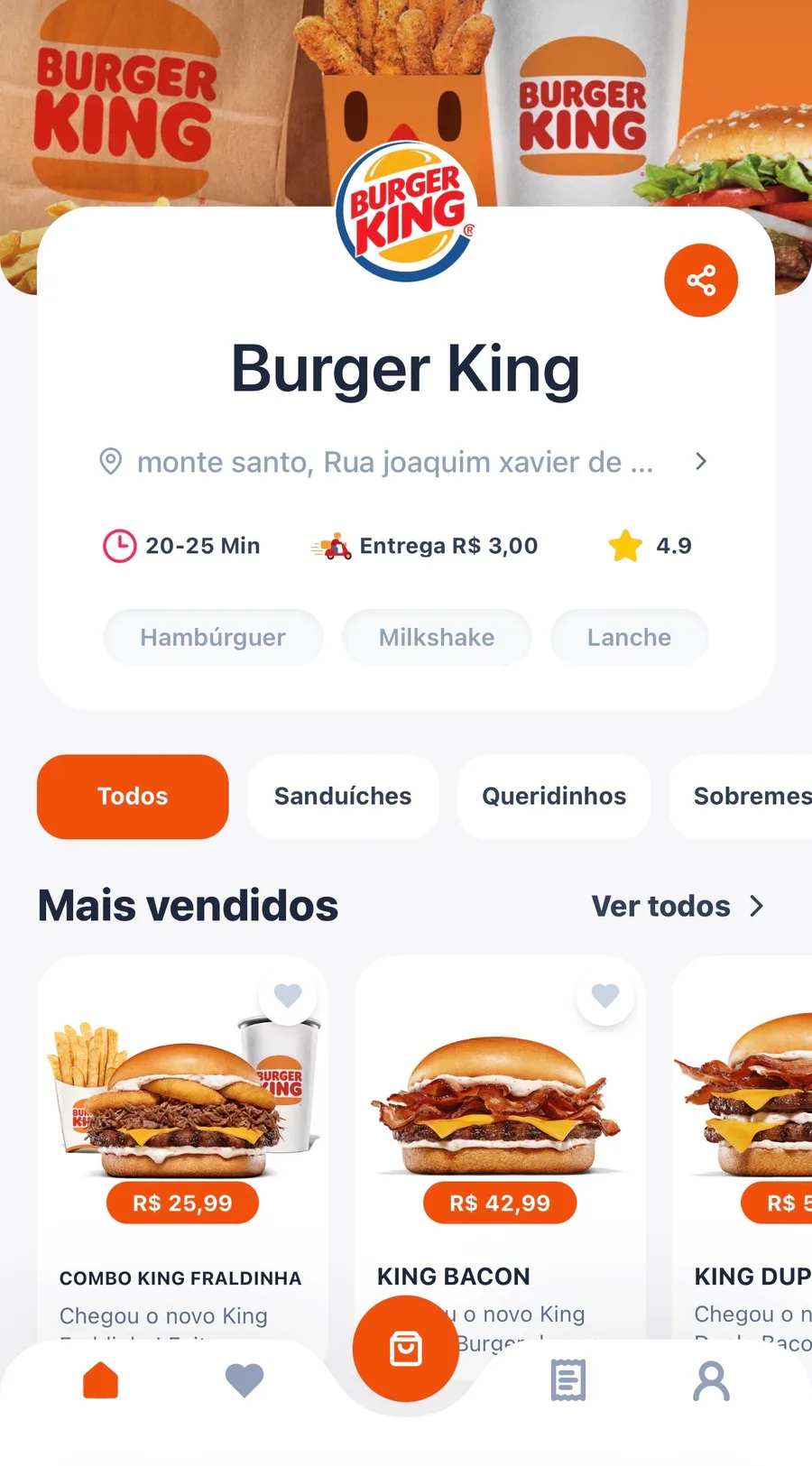 Cardápio digital da Burger King